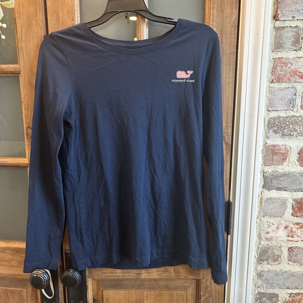 Vineyard Vines Long Sleeve T-Shirt Women S Navy Blue Whale Graphic Tee Cotton